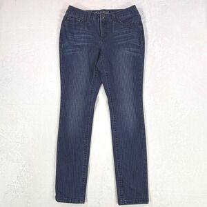 New Directions Weekend Womens Size 6 Slim Leg Pinstripe Dark Wash Blue Jeans